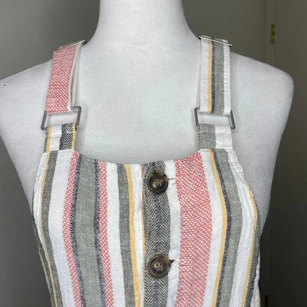 Indigo Rein Striped Linen Blend Shortall Overalls Romper - Size Medium